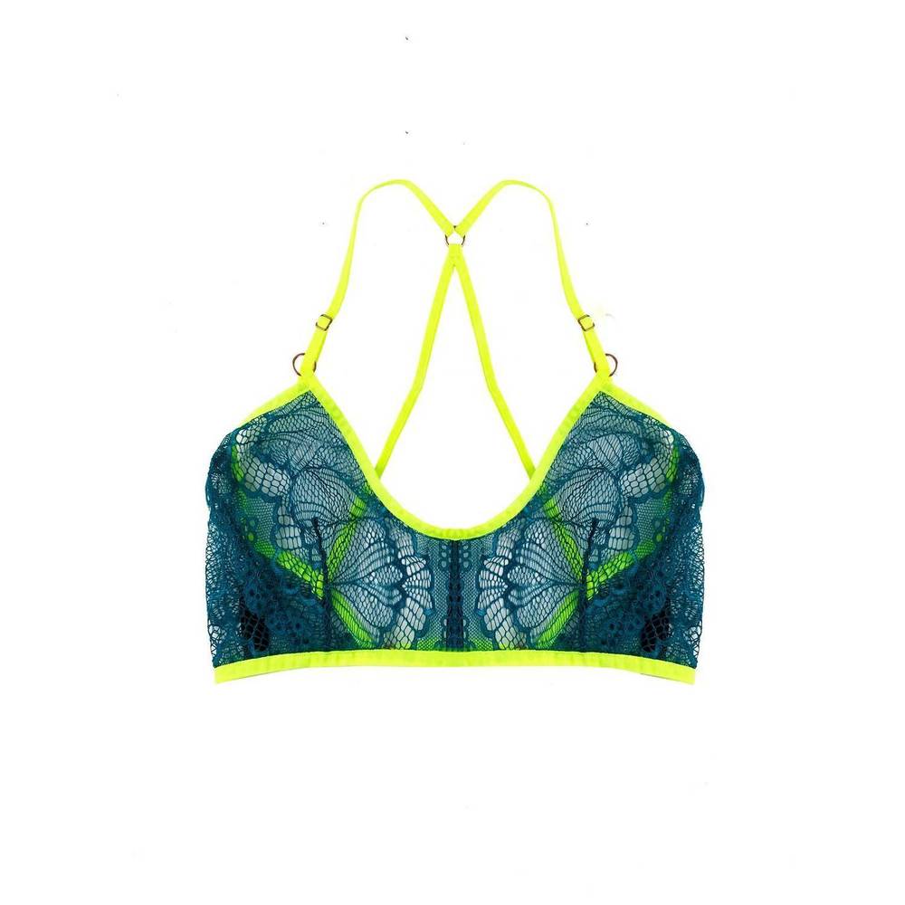 NEW TITOV women's samantha neon lace bralette in green/yellow